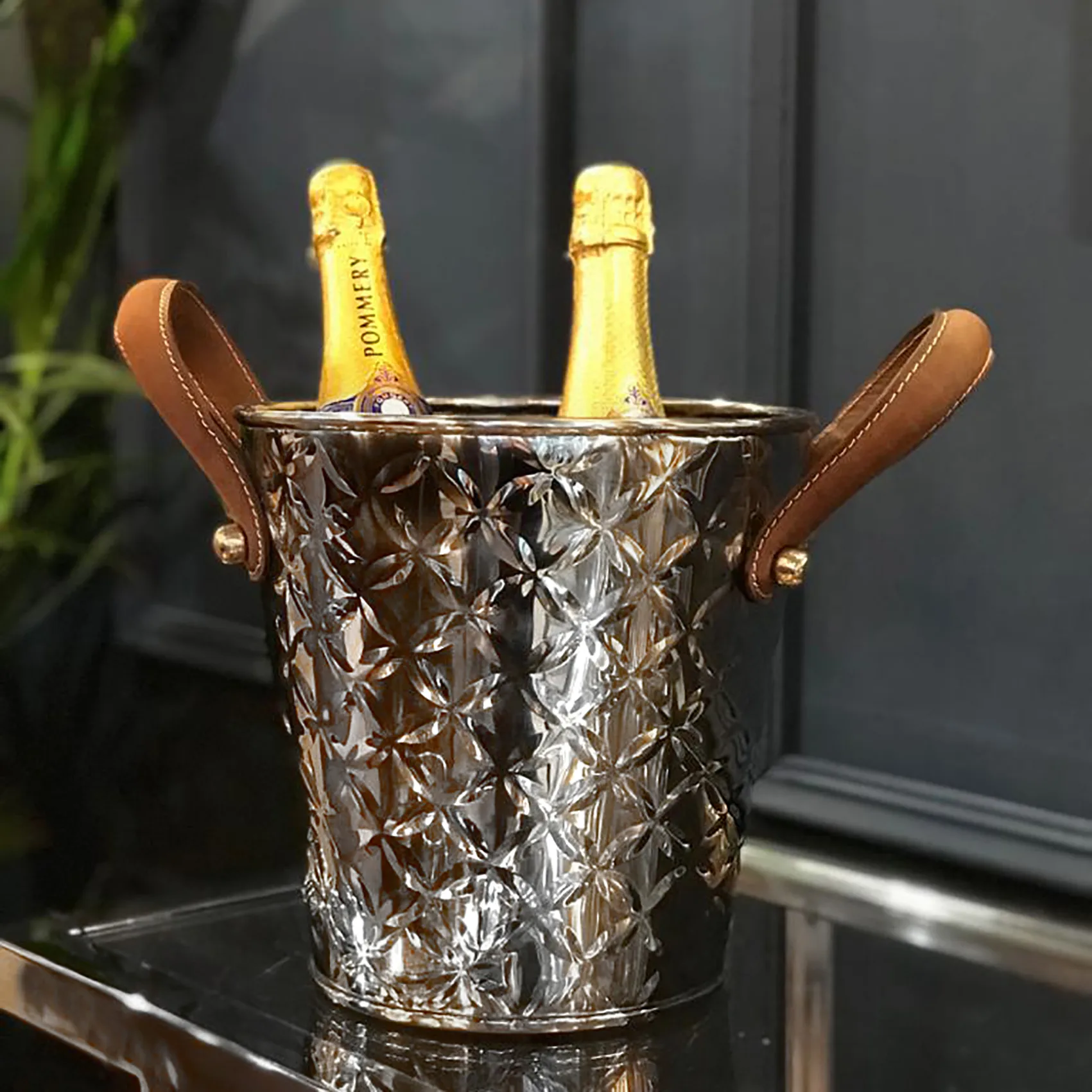 Enfriador De Botellas Vino French Fleur Con Asas De Cuero 3 Enfriador De Botellas Vino French Fleur Con Asas De Cuero - Imagen 3
